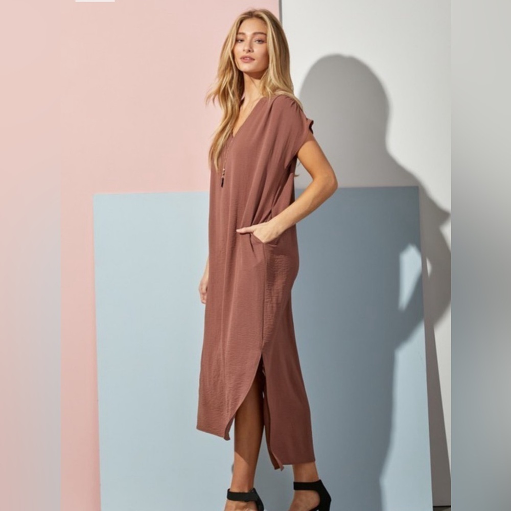 Jade by Jane Mauve Boxy Sleeveless Maxi Dress with Pockets Large-Plus Sizes NEW